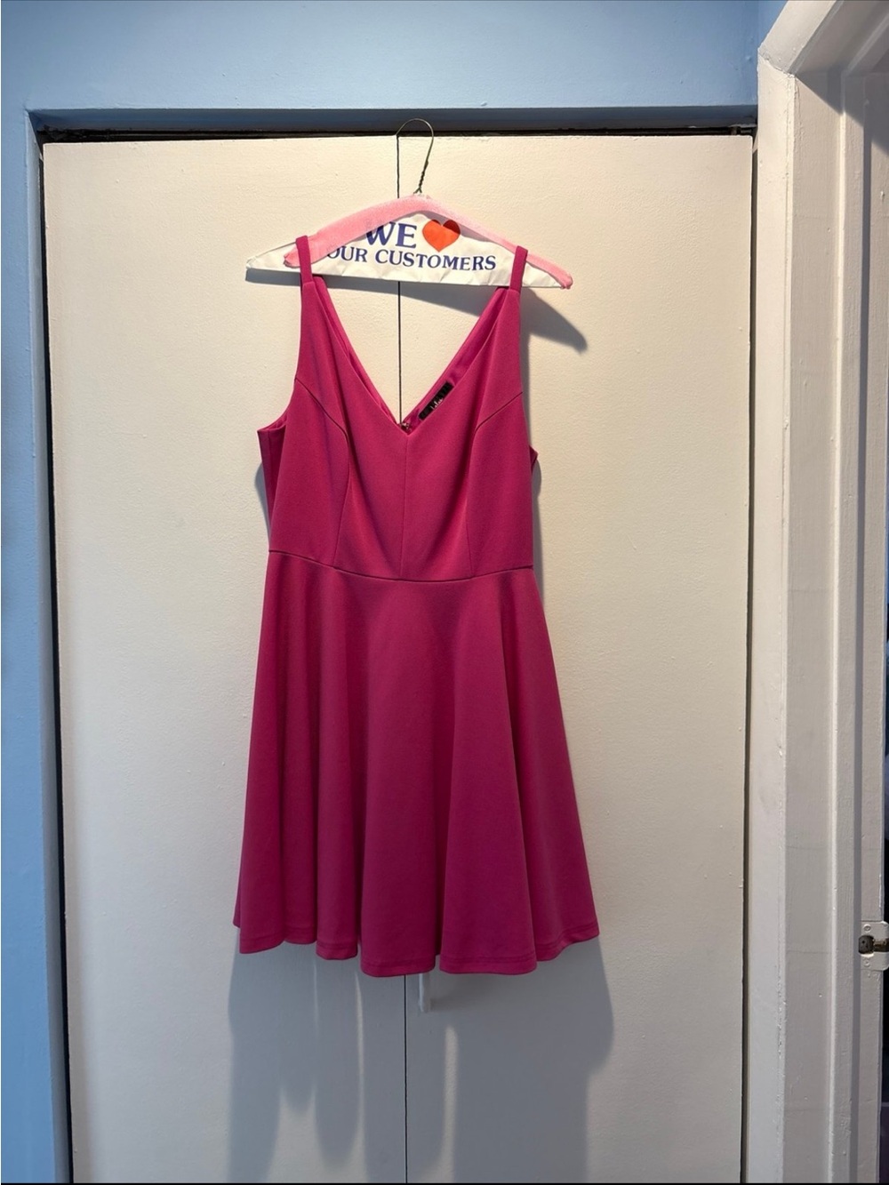 Lulu's Bright Pink V-Neck A-Line Dress